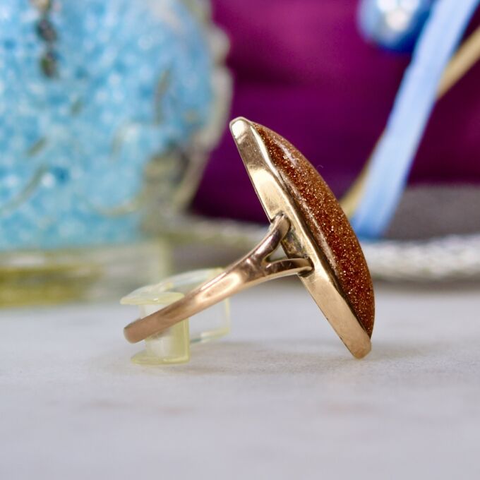 Marquise or Navette Goldstone Ring in 9ct Gold