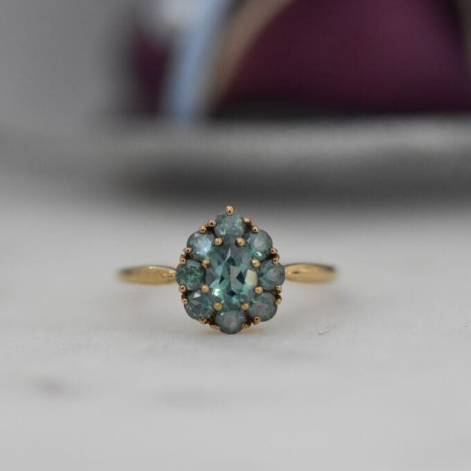 Green Topaz Pear Cluster Ring in 9ct Gold
