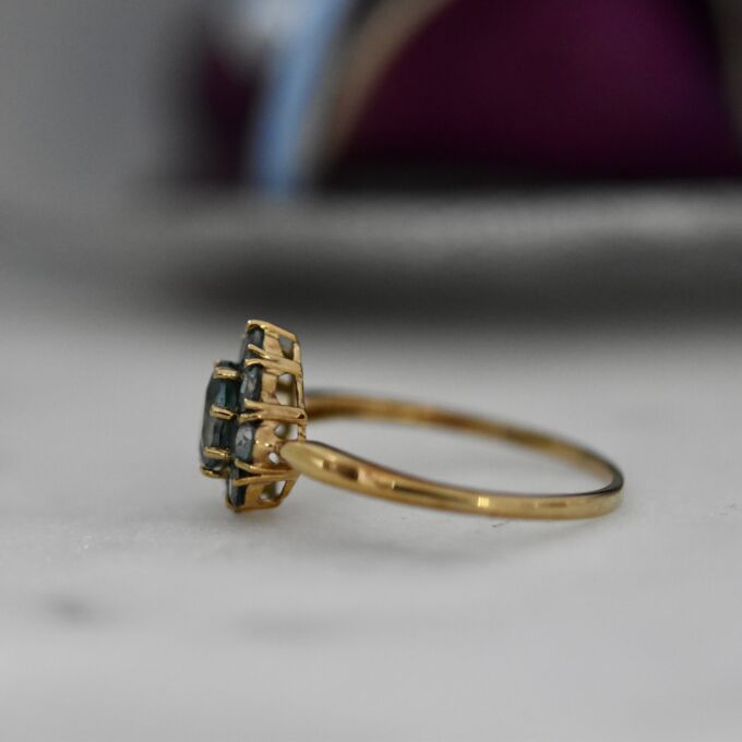 Green Topaz Pear Cluster Ring in 9ct Gold