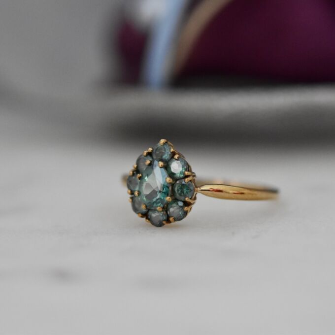 Green Topaz Pear Cluster Ring in 9ct Gold