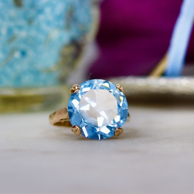 Synthetic Blue Spinel Solitaire Ring in 9ct Gold