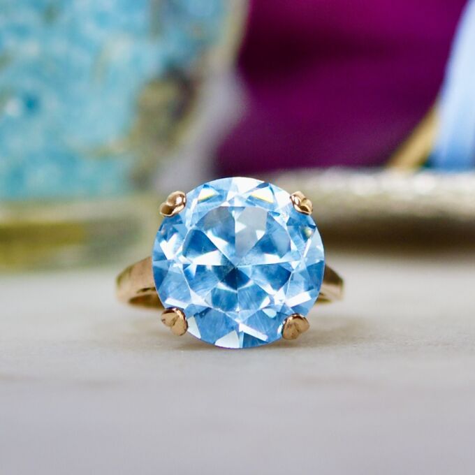 Synthetic Blue Spinel Solitaire Ring in 9ct Gold