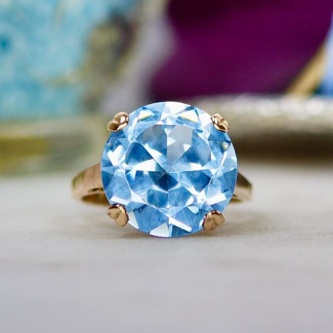 Synthetic Blue Spinel Solitaire Ring in 9ct Gold