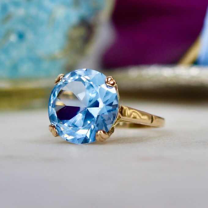 Synthetic Blue Spinel Solitaire Ring in 9ct Gold