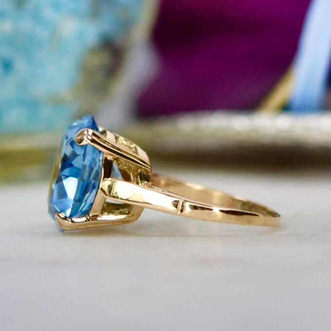 Synthetic Blue Spinel Solitaire Ring in 9ct Gold