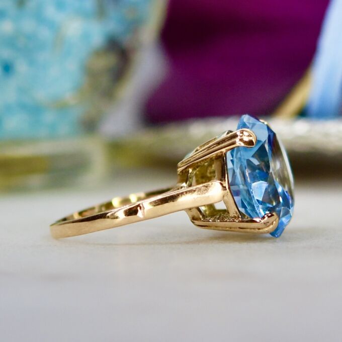 Synthetic Blue Spinel Solitaire Ring in 9ct Gold