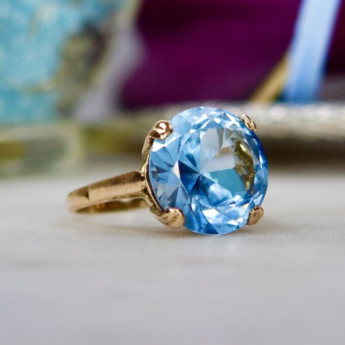 Synthetic Blue Spinel Solitaire Ring in 9ct Gold