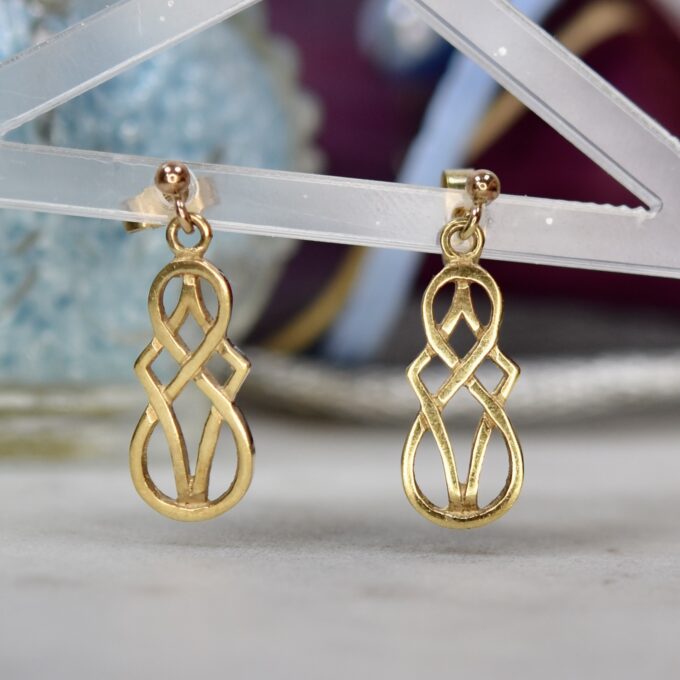 Celtic Drop Earrings in 9ct Gold