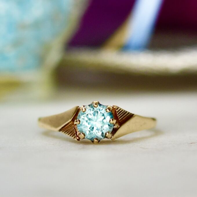 Blue Zircon Solitaire Ring in 9ct Gold
