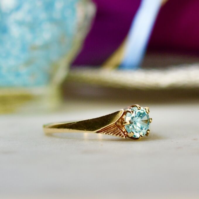 Blue Zircon Solitaire Ring in 9ct Gold