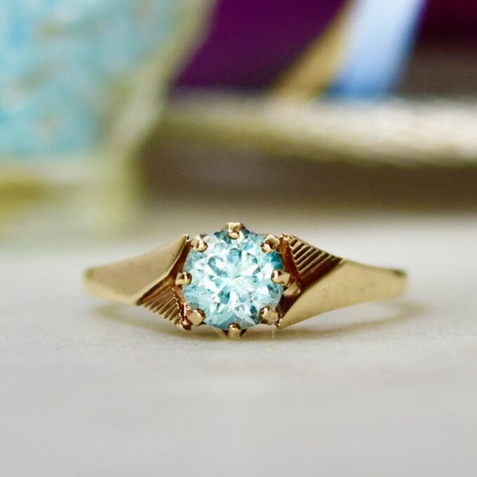 Blue Zircon Solitaire Ring in 9ct Gold