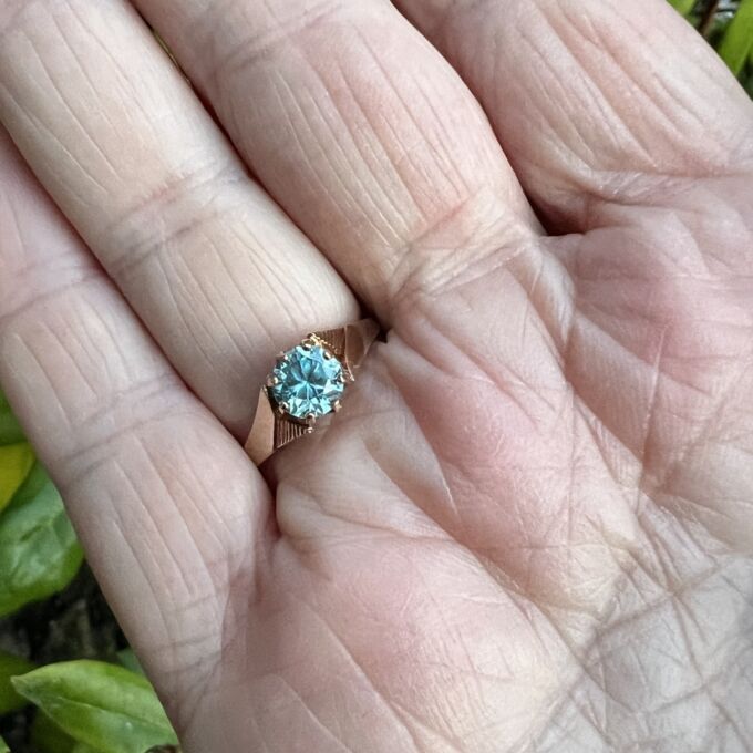 Blue Zircon Solitaire Ring in 9ct Gold
