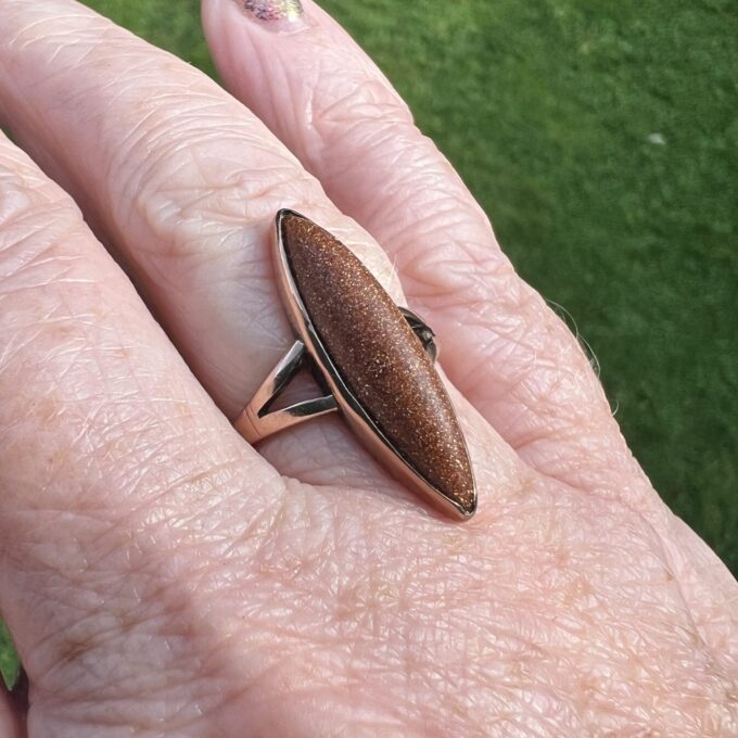 Marquise or Navette Goldstone Ring in 9ct Gold