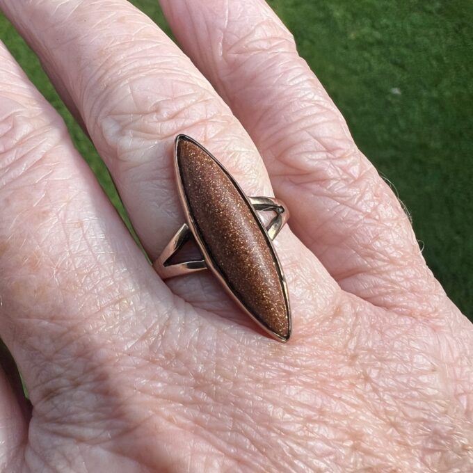 Marquise or Navette Goldstone Ring in 9ct Gold