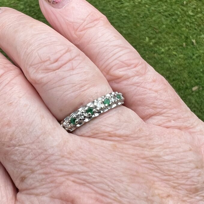Emerald and Diamond Stacking Band in 14ct White Gold