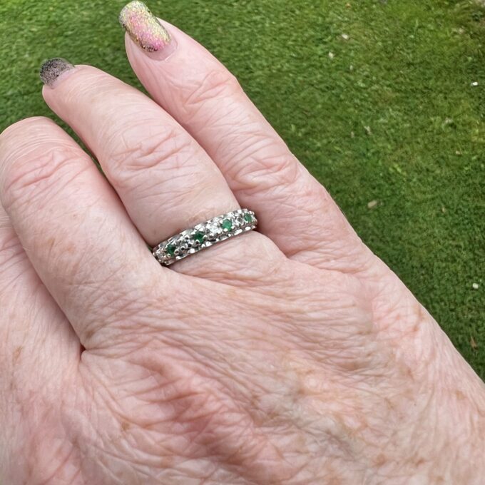 Emerald and Diamond Stacking Band in 14ct White Gold