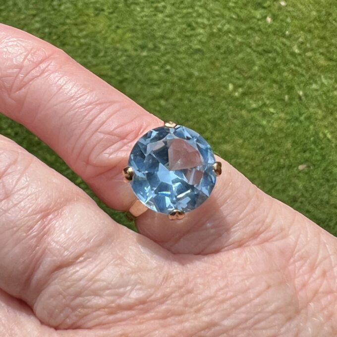 Synthetic Blue Spinel Solitaire Ring in 9ct Gold