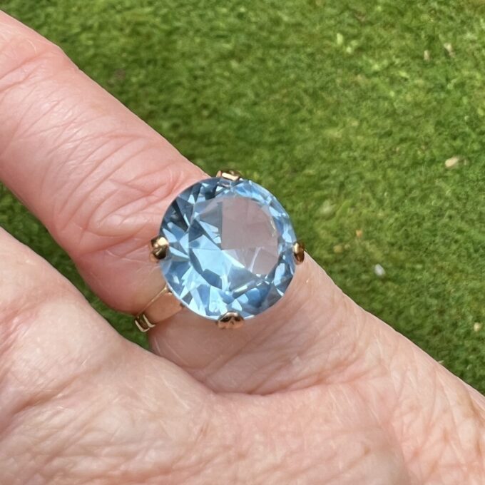 Synthetic Blue Spinel Solitaire Ring in 9ct Gold