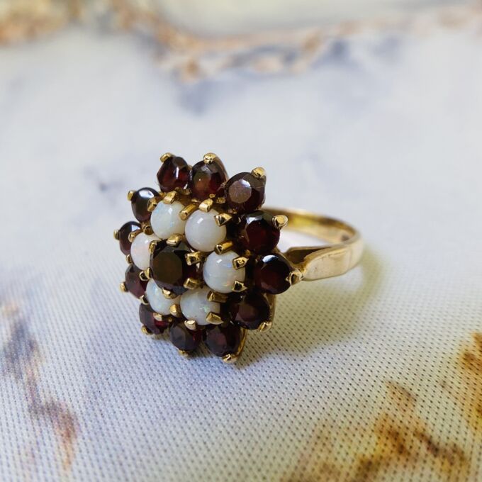 Garnet and Opal Cluster Ring in 9ct Gold