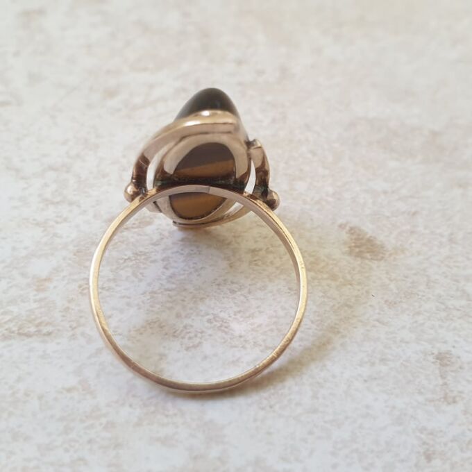 Elongated Tigers Eye Ring in 9ct Gold
