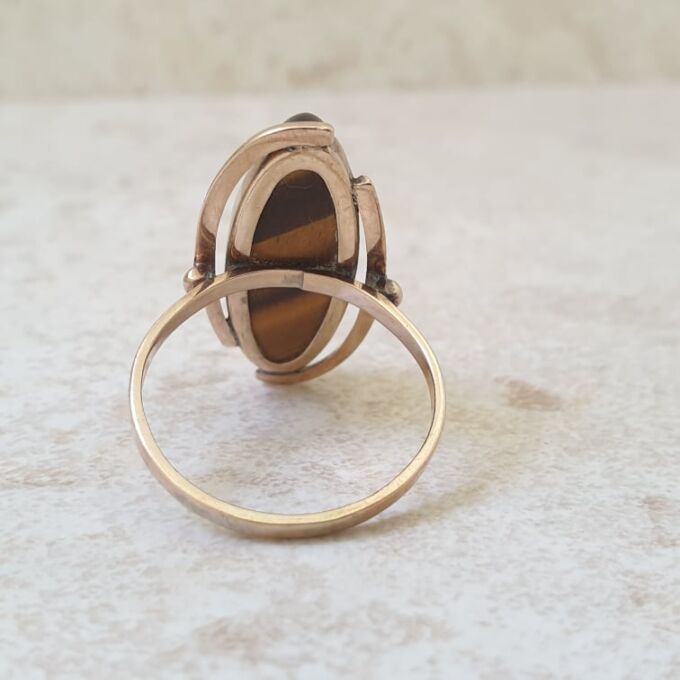 Elongated Tigers Eye Ring in 9ct Gold