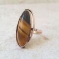 Elongated Tigers Eye Ring in 9ct Gold