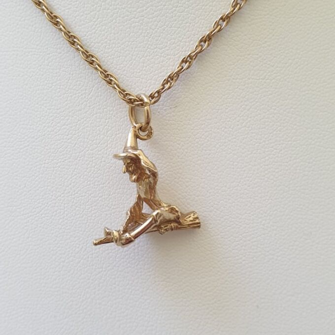 Witch on Broomstick in 9ct Gold