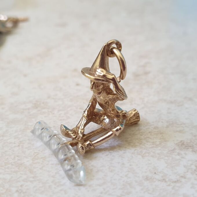 Witch on Broomstick in 9ct Gold