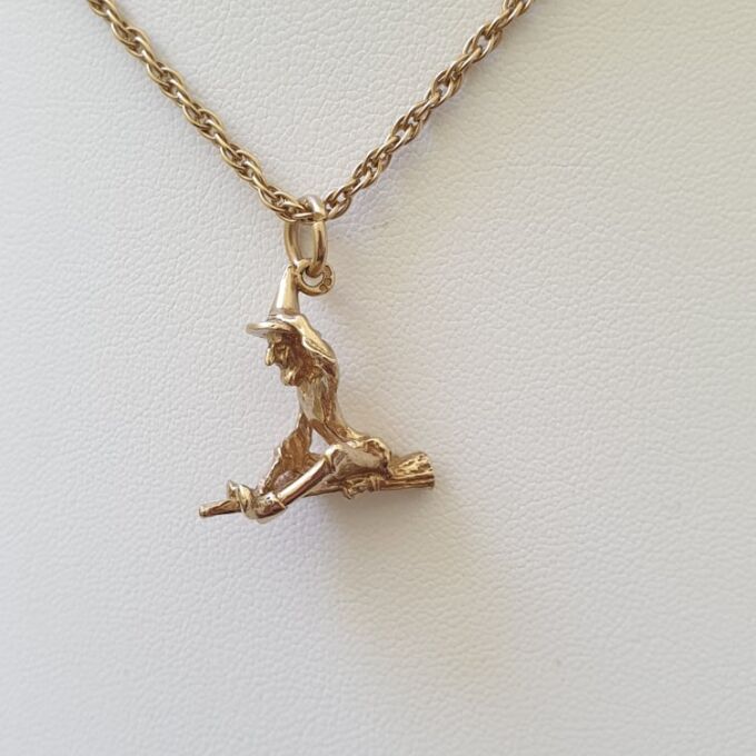 Witch on Broomstick in 9ct Gold