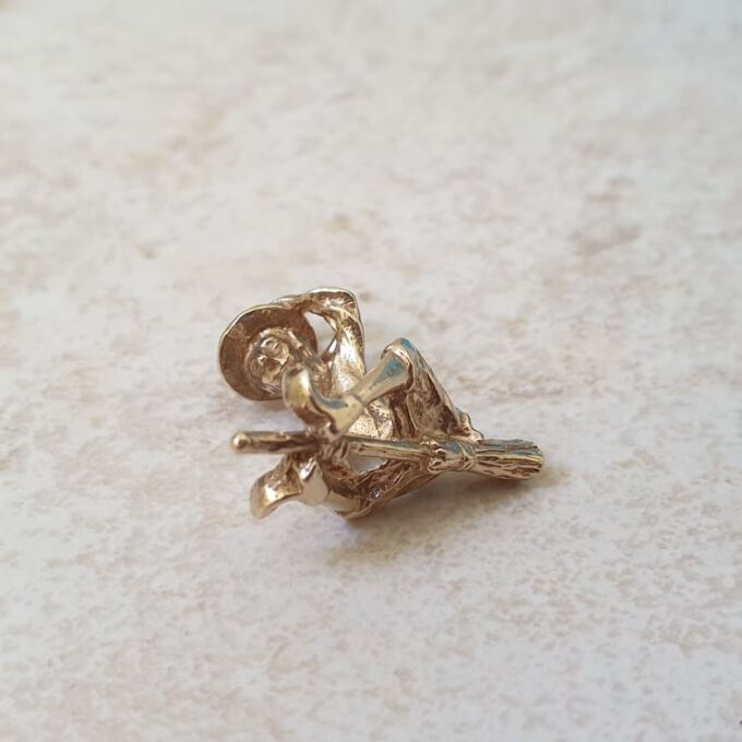 Witch on Broomstick in 9ct Gold
