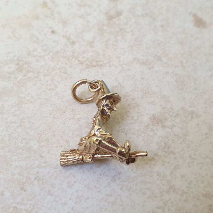 Witch on Broomstick in 9ct Gold