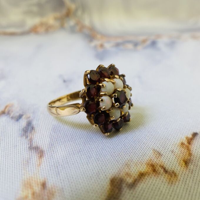 Garnet and Opal Cluster Ring in 9ct Gold