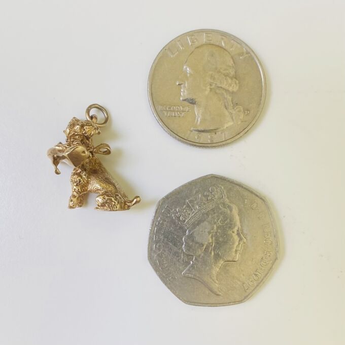 Cute Dog with Shoe in 9ct Gold