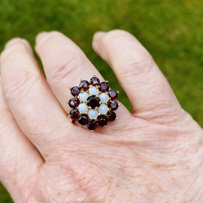 Garnet and Opal Cluster Ring in 9ct Gold