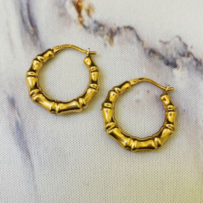 Bamboo Hoop Earrings in 9ct Gold