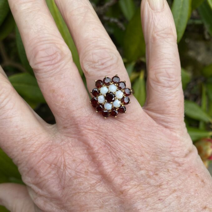 Garnet and Opal Cluster Ring in 9ct Gold