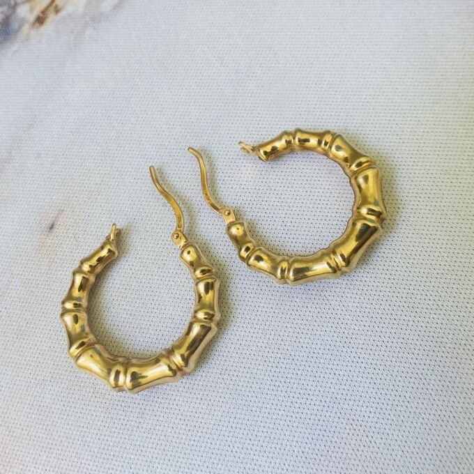 Bamboo Hoop Earrings in 9ct Gold