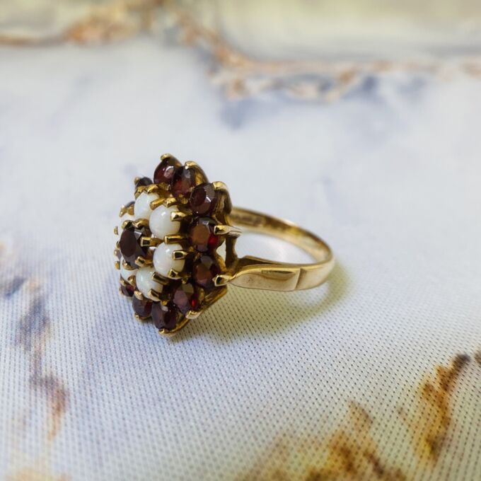 Garnet and Opal Cluster Ring in 9ct Gold