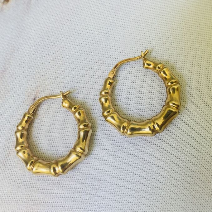 Bamboo Hoop Earrings in 9ct Gold
