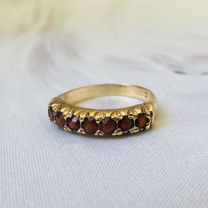 Garnet Half Eternity Stacking Ring in 9ct Gold