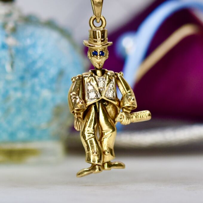 Top Hat & Tails Articulated Man in 9ct Gold