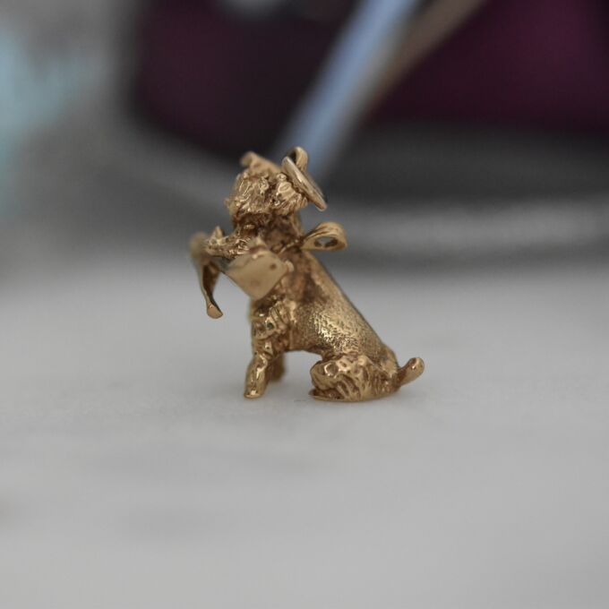 Cute Dog with Shoe in 9ct Gold