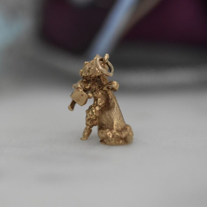 Cute Dog with Shoe in 9ct Gold