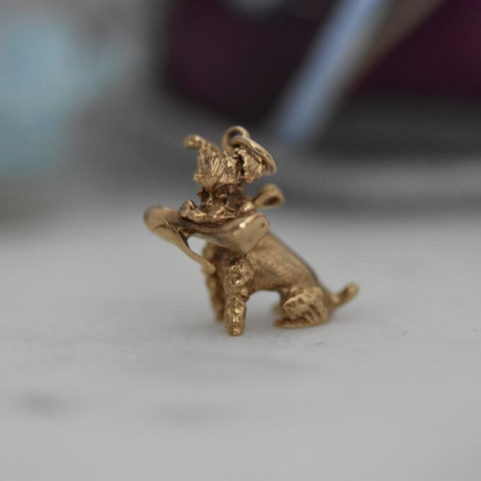 Cute Dog with Shoe in 9ct Gold