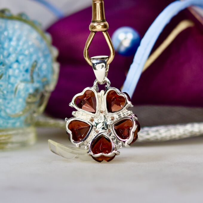 Garnet Heart & Star Pendant 9ct White Gold