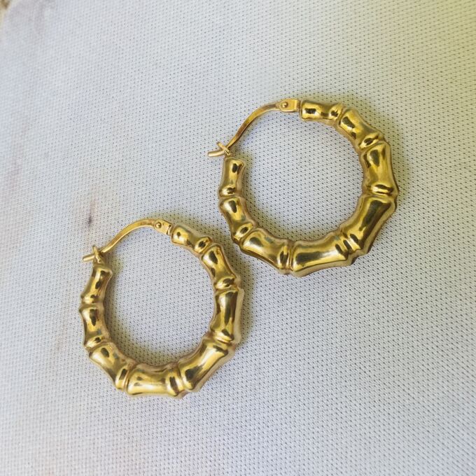 Bamboo Hoop Earrings in 9ct Gold