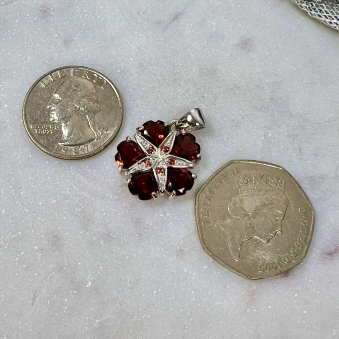Garnet Heart & Star Pendant 9ct White Gold