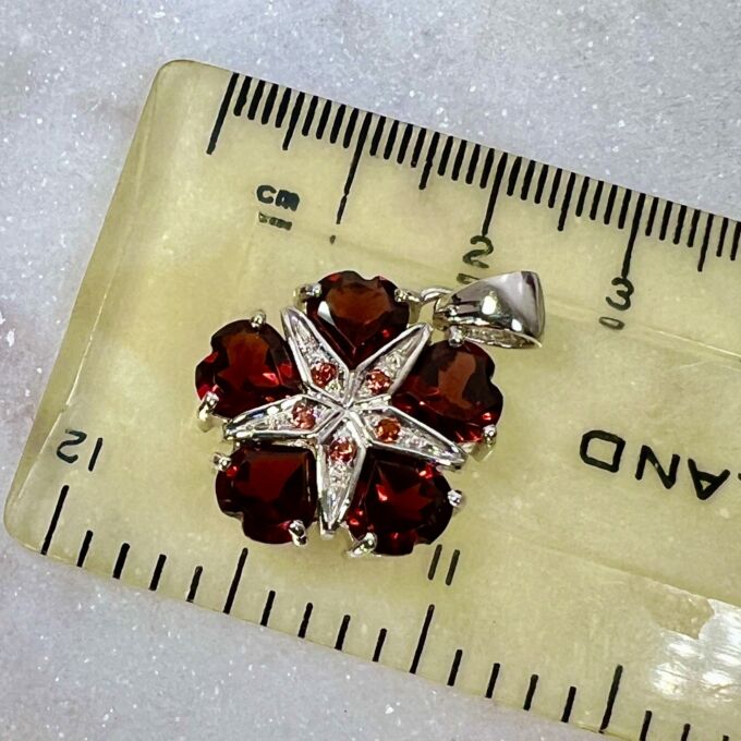 Garnet Heart & Star Pendant 9ct White Gold
