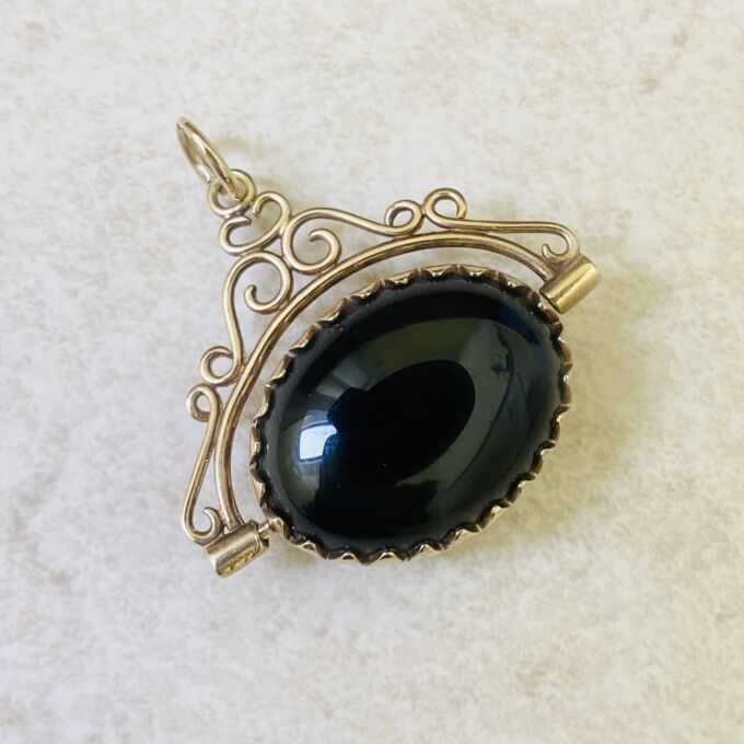 Onyx and Tigers Eye Spinning Pendant in 9ct Gold