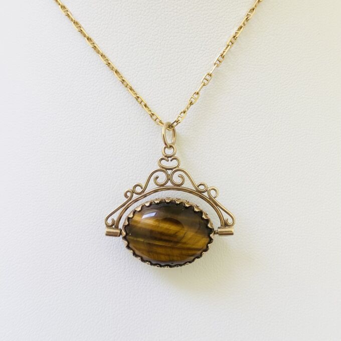 Onyx and Tigers Eye Spinning Pendant in 9ct Gold